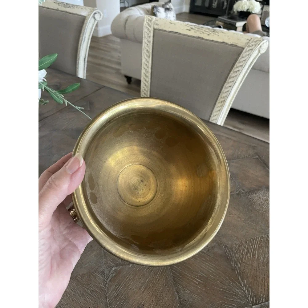 Vintage‎ Solid Brass Pedestal Bowl  Mid-Century Modern Footed Dish India